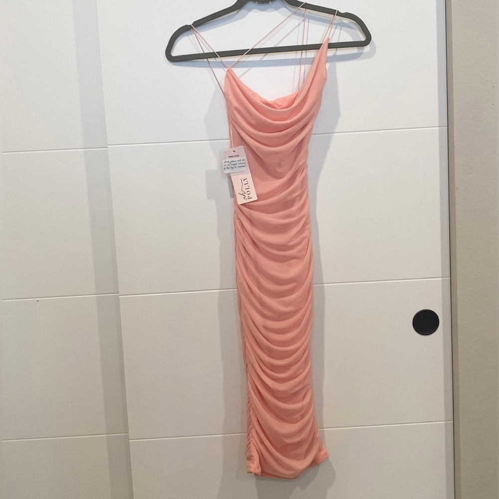 NWT Oh Polly Feel So Close Cowl Neck Ruched Dress in Blush